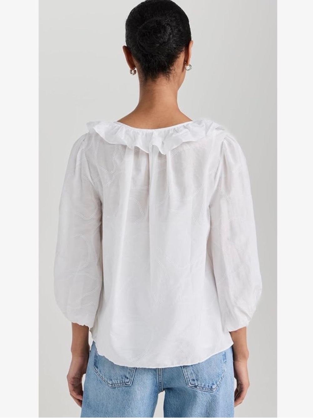 AYR Frill Seeker White Ruffle Scoop-Neck Blouse size L - Picture 3 of 8